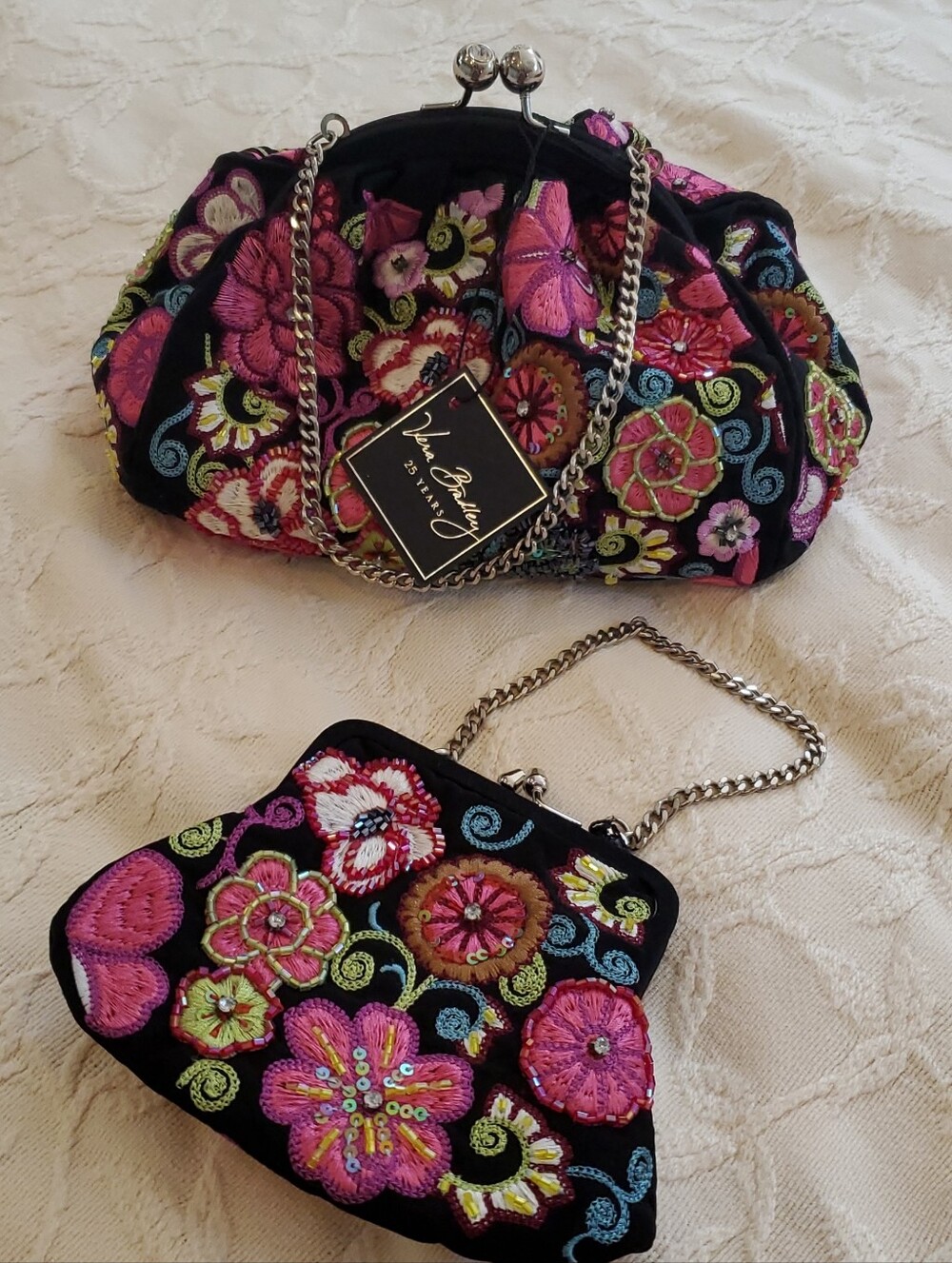 Vera Bradley Black Floral Embroidered Clutch & Wristlet Set